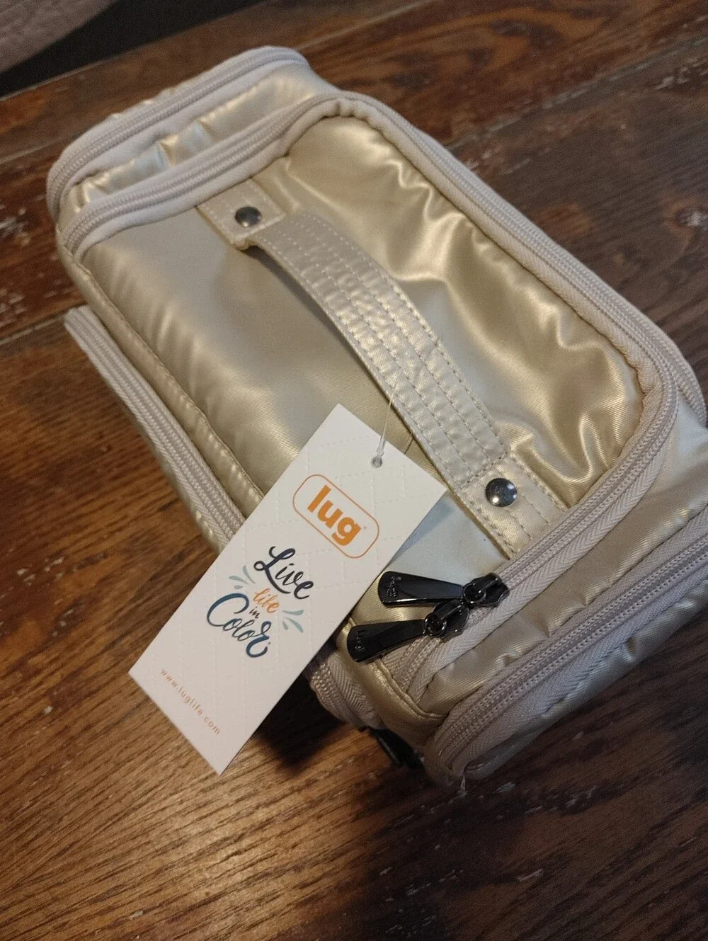 Lug Trolley Medium Cosmetic Case for Travel in Metallic Champagne